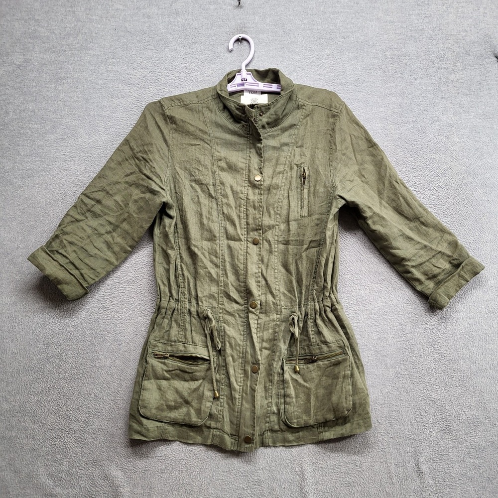 Artisan NY‎ Women Jacket Small Green Linen Military Utility Full Zip